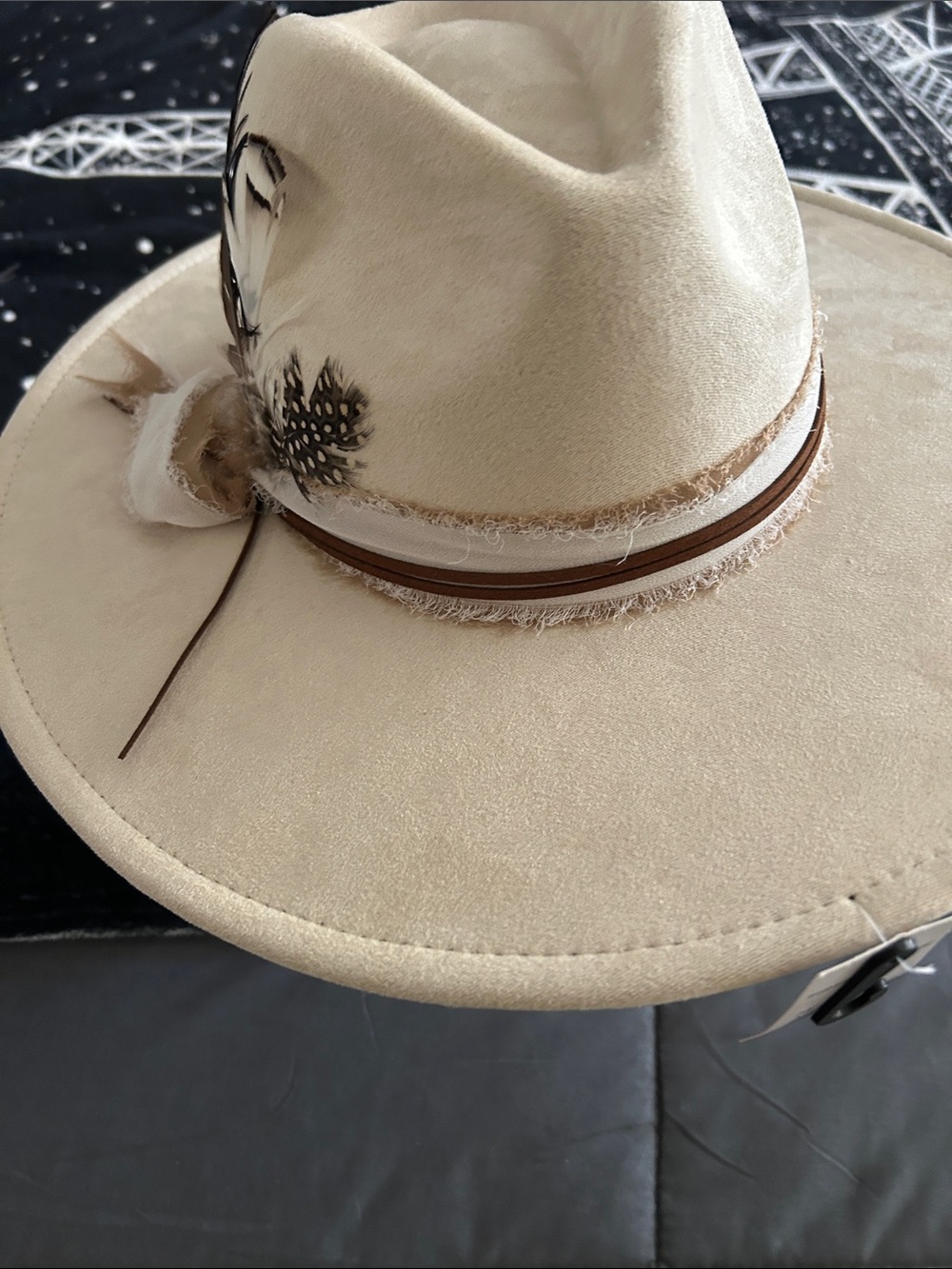 GIGI PIP Cream Felt Fedora with Feather & Leather Band